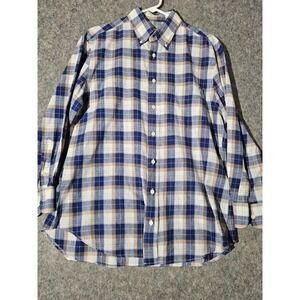 Gitman Bros Men's Long Sleeve Plaid Button Down Shirt Size L Cotton Linen USA